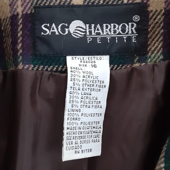 Vintage 1980s Wool Blend Blazer Jacket Tartan Plaid Green Purple Oversized Sz 16 - Picture 4 of 8